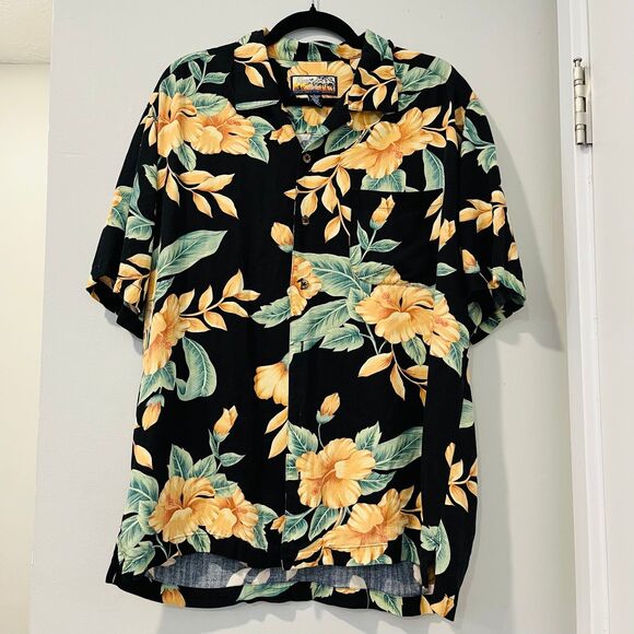 Havana Jack’s Cafe Yellow Floral Hawaiian Button Polo size Large - Picture 1 of 6